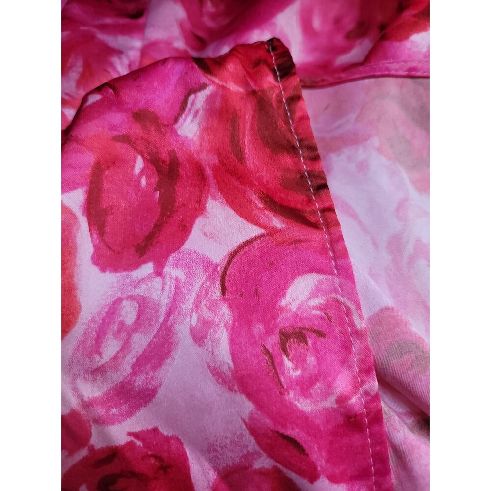 Pink Floral Rose Print Wrap Top & Flare Skirt Set Sz M Satin Lightweight Travel - Picture 10 of 13